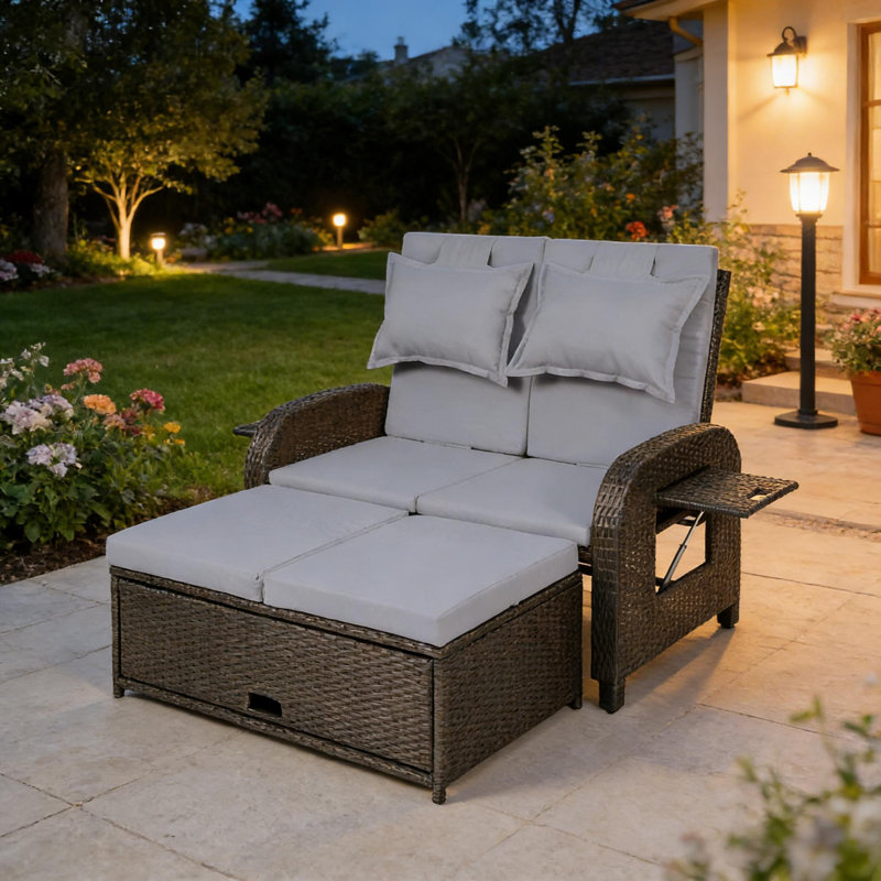 Canapé convertible 3 en 1 en osier d'extérieur convertible | Idée de cadeau
