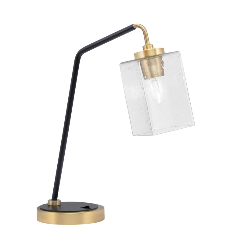 Lampe de bureau en acier inoxydable Atka, Transparent, Noir mat / laiton