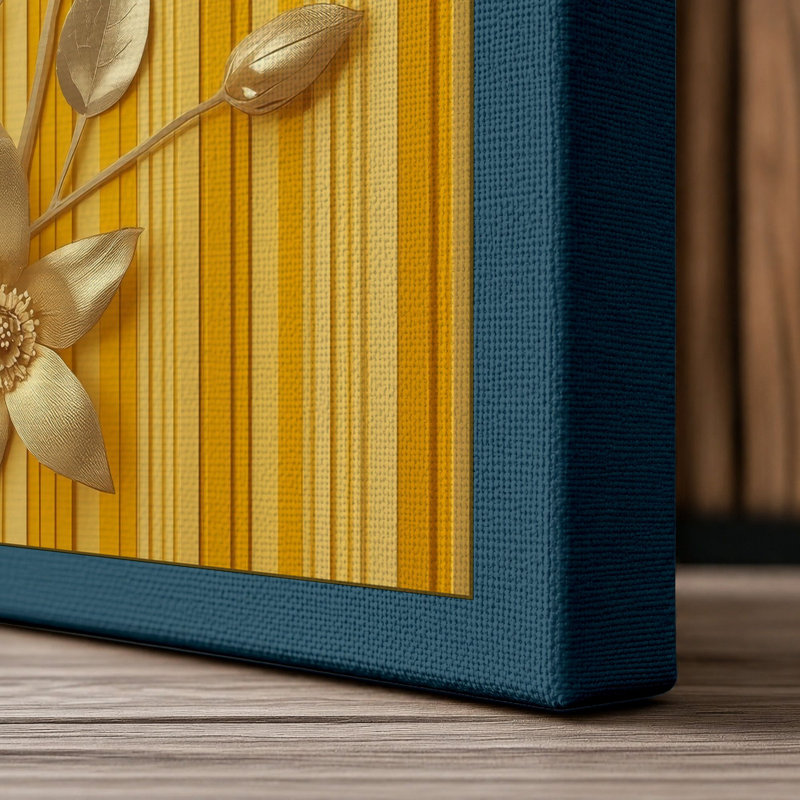 Daffodils Against Stripes Botanical - Wrapped Canvas, 30x20 - 76.2 x 50.8 cm, Teal Border