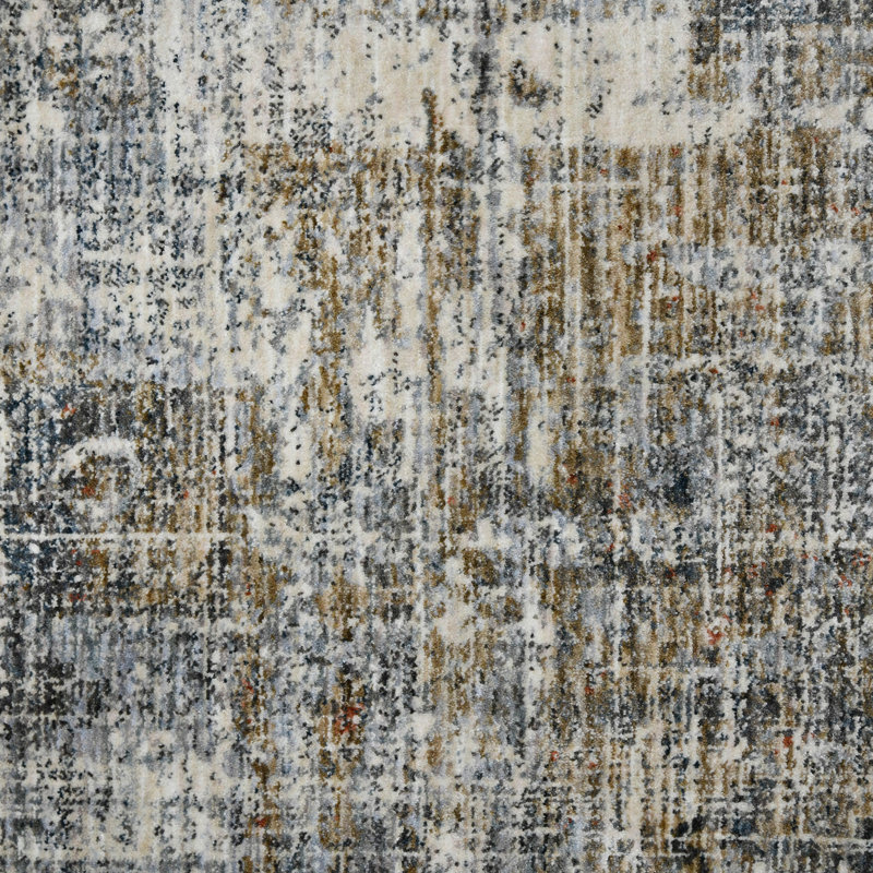 Gray and Orange Rectangular Polyester Area Rug