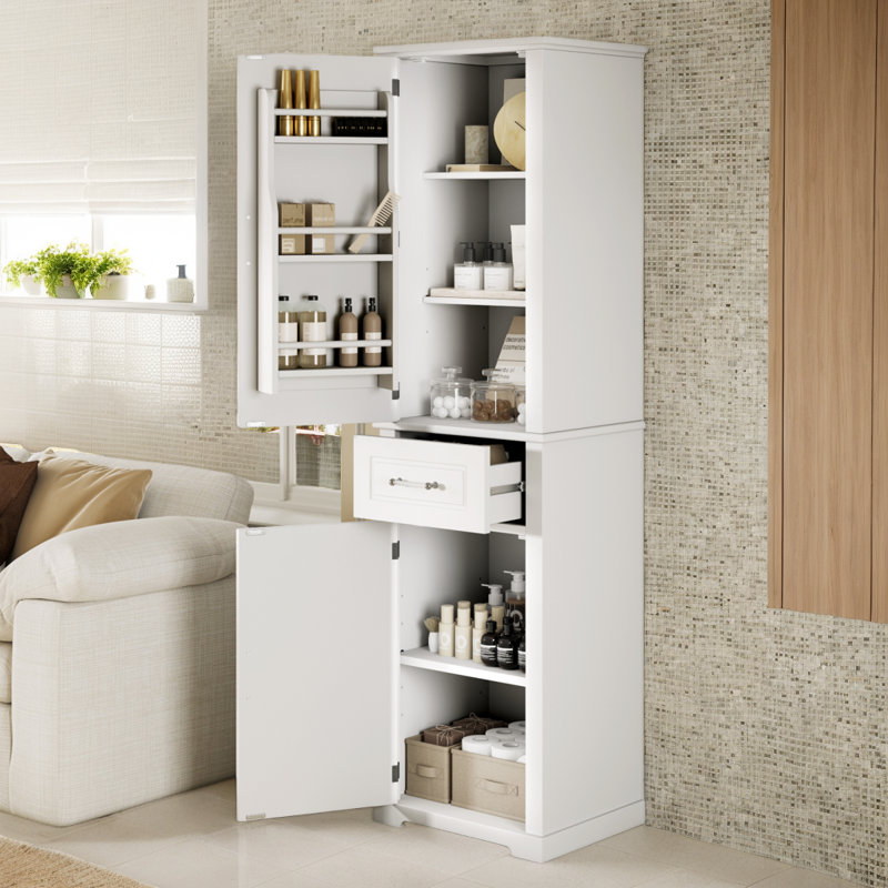 Armoire de rangement autoportante blanche avec tablette réglable