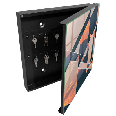 Key box for home, Opens to the right, 30x30x5, Black, Geometry and mountain landscape enliven the interior, 