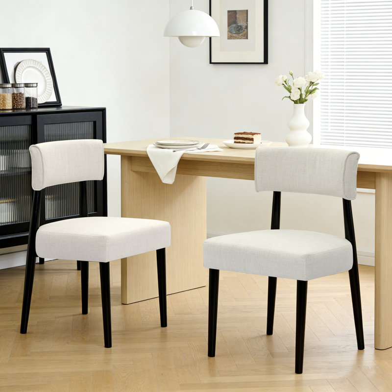 Upholstered Solid Wood Dining Chair Side Chair, White, Black