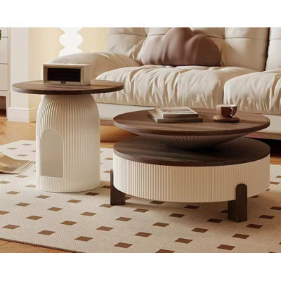 Coffee Table Set Of 2, Round Nesting Table With Combination Of Open Storage And Drawer Storage -  Ivy Bronx, 82DAA19C1CC34906AA83C9357E954473
