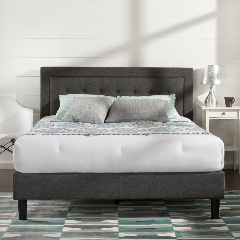 Zinus Select Tufted Upholstered Low Profile Platform Bed, California King, Dark Grey