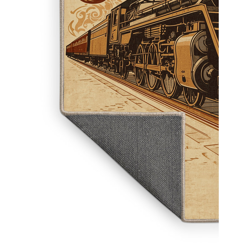 Tapis moelleux moelleux et rétro à locomotive à vapeur de style locomotive Edens, 5 x 8