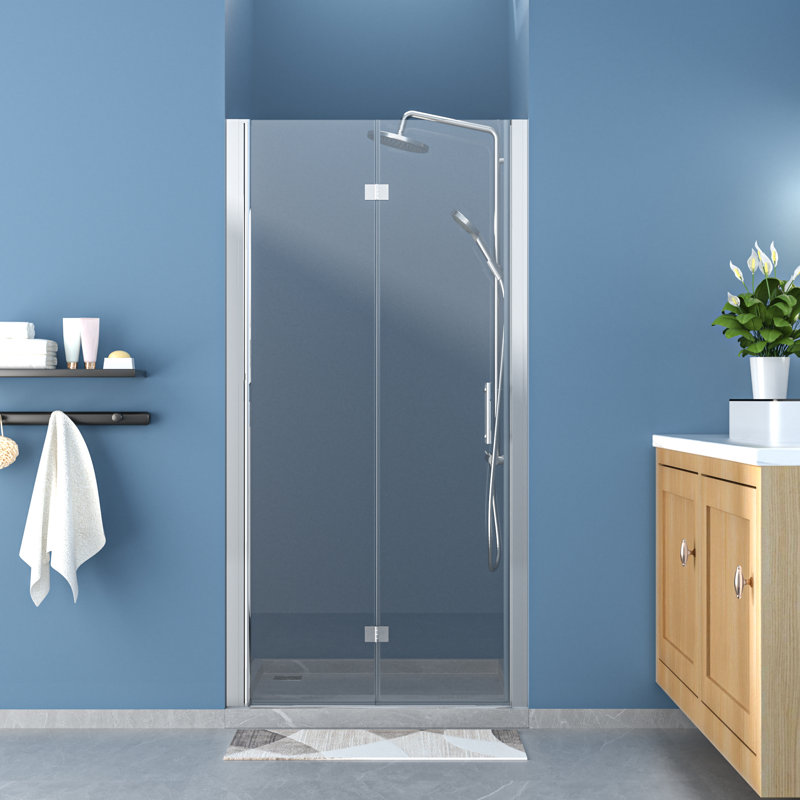 34 in.W x 72 in.H Bifold Frameless Glass Shower Door 1/4 in. Fold Glass Pivot Swing Shower Door, Polished Chrome
