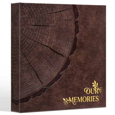 Album photo, 10 x 15 cm, 600 pochettes, motif anneaux d'arbre, couverture en cuir PU, peut contenir 360 photos horizontales et 240 photos verticales, sans acide, pour la famille ou un mariage, (brun)