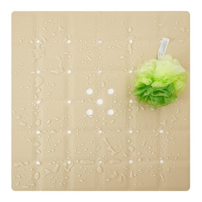 Shower Mat For Textured Surface:Silicone Non Slip Shower Mat Without Suction Cups Foldable - Square Bath Mat For Reglazed Tub Textured Shower Floor (Beige)