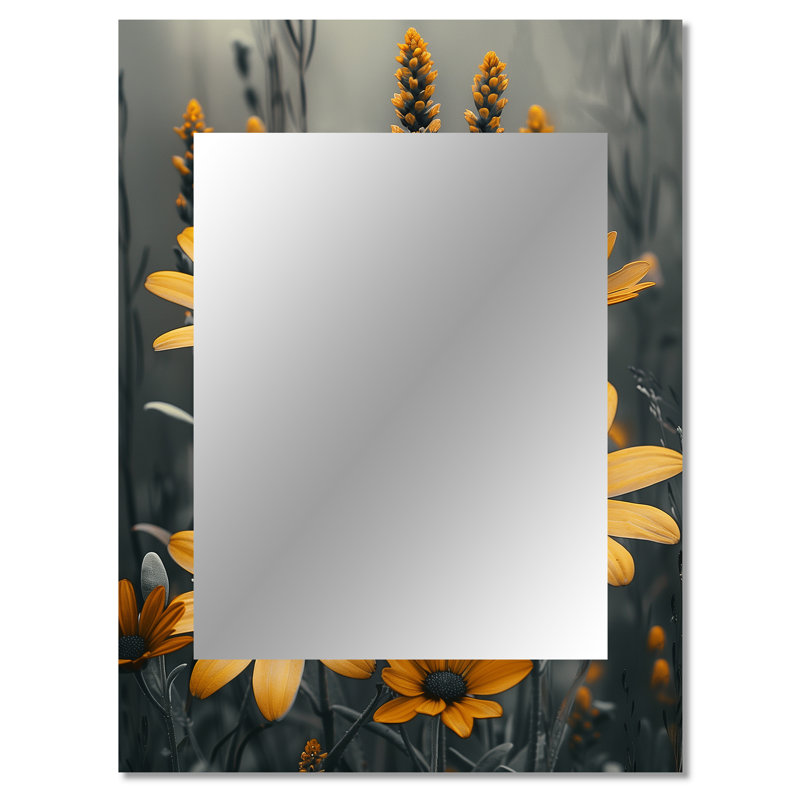 Fleurs jaunes et gris rétro - fleurs sauvages, miroir mural traditionnel unique, impression sur métal, 40 po x 30 po