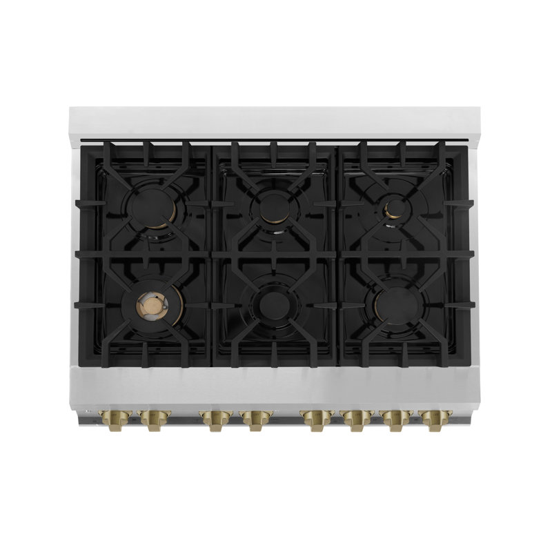 ZLINE Autograph 36 in. Legacy Dual Fuel Range w/ 6 Burners & Convection Oven with Accents, Champagne Bronze