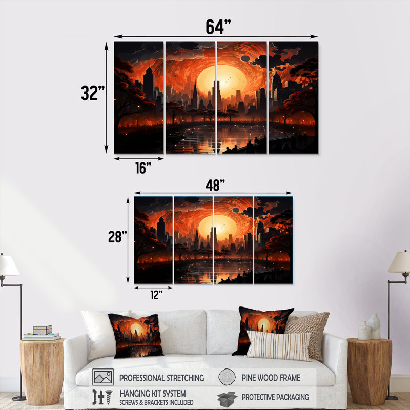 «Nyc Central Park Mystic Sunrise - New York», art mural 4 pièces, H 28 po x l 48 po