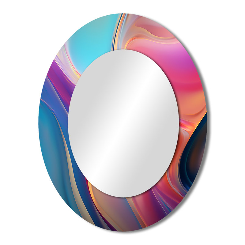 Transitional Pink And Blue Shapes V - Pink Modern Oval Wall Mirror, 43" x 33"
