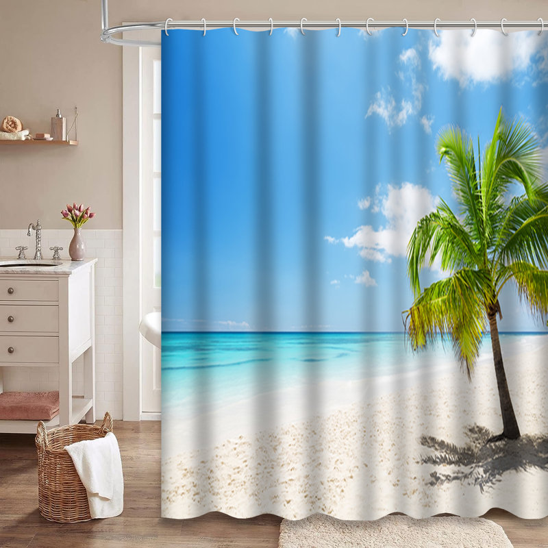Rideau de douche Tropical White Beach Coconut Palm Trees, L 72 po x l 84 po