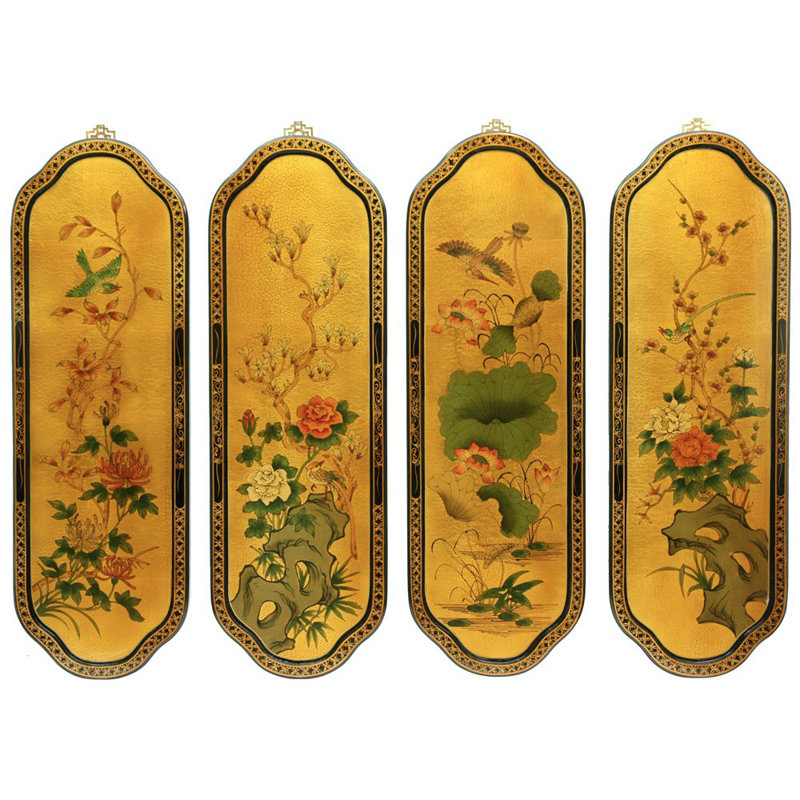 « oiseaux et fleurs », courbée 4 pièces