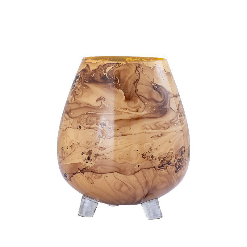 Glass Tealight Holder, 21cm H x 19cm W x 19cm D, Brown