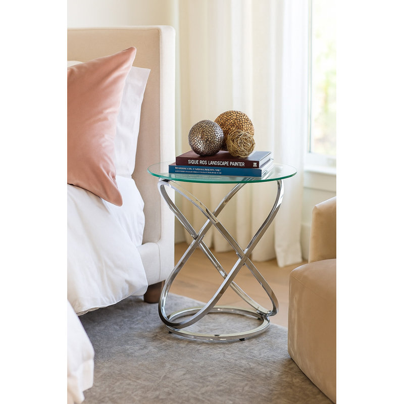 Rhiannon Glass Top Abstract End Table, Silver