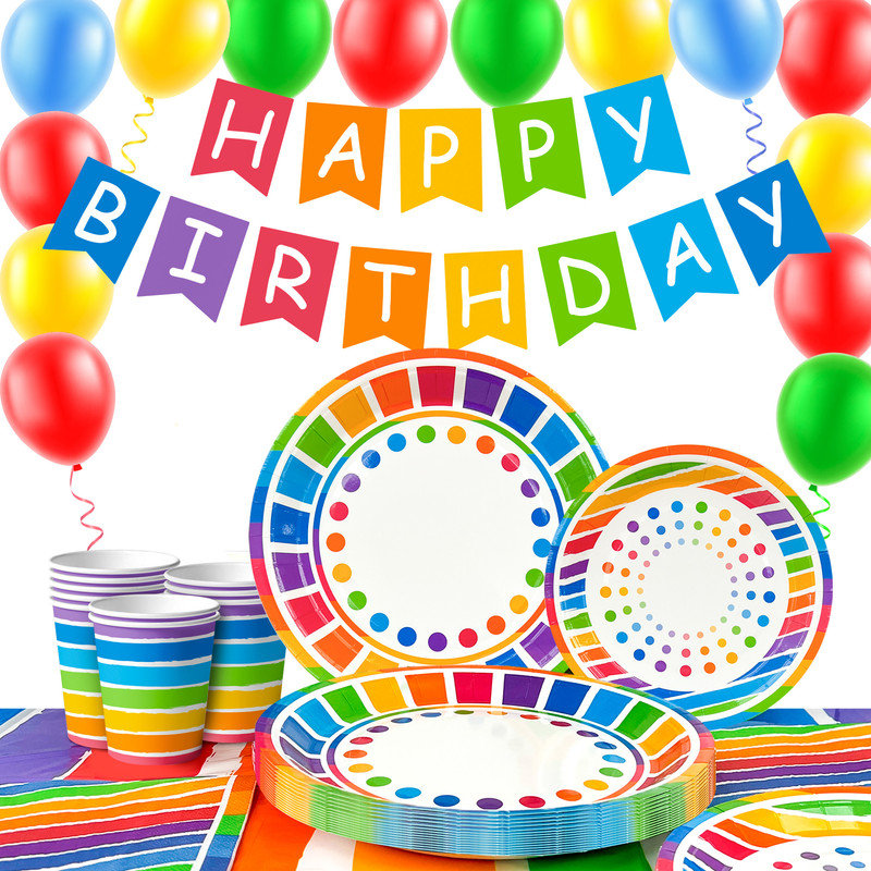 Rainbow Party Supplies,94pcs Rainbow Party Decorations Tableware Set