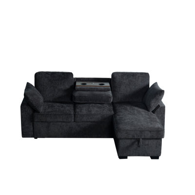 85" Upholstery Convertible Sleeper Sectional Sofa Ensemble with Removable Cup Holder Tray, Storage - Integrated Chaise and Adjustable Backrests