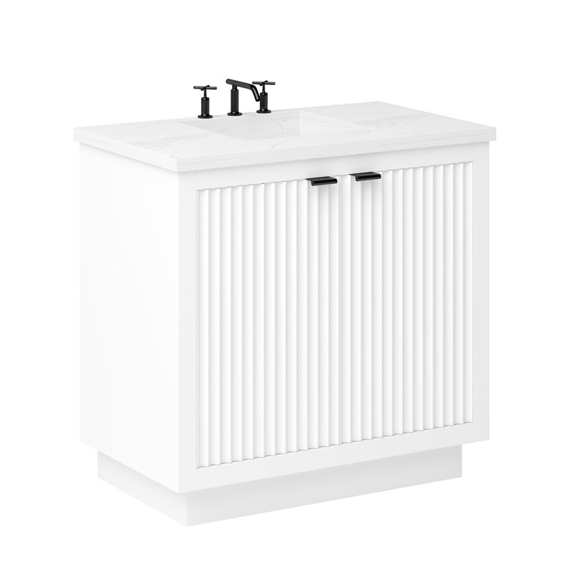 Lecrieú Single Bath Vanity, 36", Matte Black, Pure White
