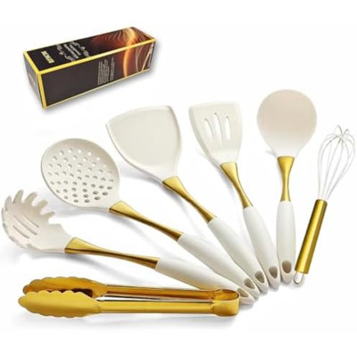 Ensemble d'ustensiles de cuisine en silicone noir de qualité supérieure - Ensemble d'ustensiles de cuisine non toxiques, résistants à la chaleur et antiadhésifs avec spatule, cuillère, fouet, pinces, sans BPA, va au lave-vaisselle, noir