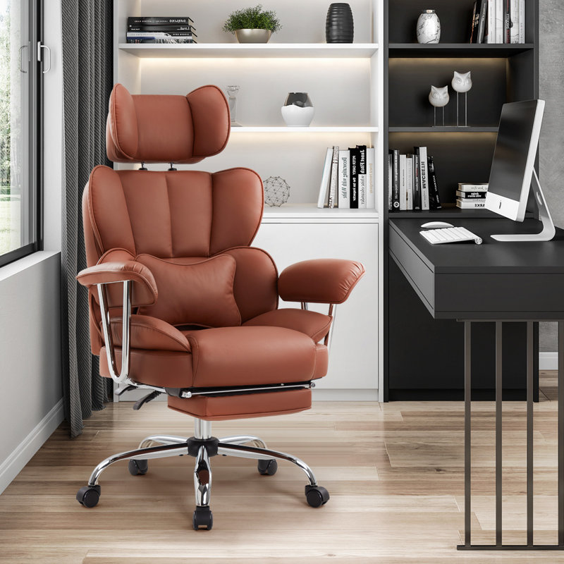 Inbox Zero Armie Executive Chair with Headrest, Brown