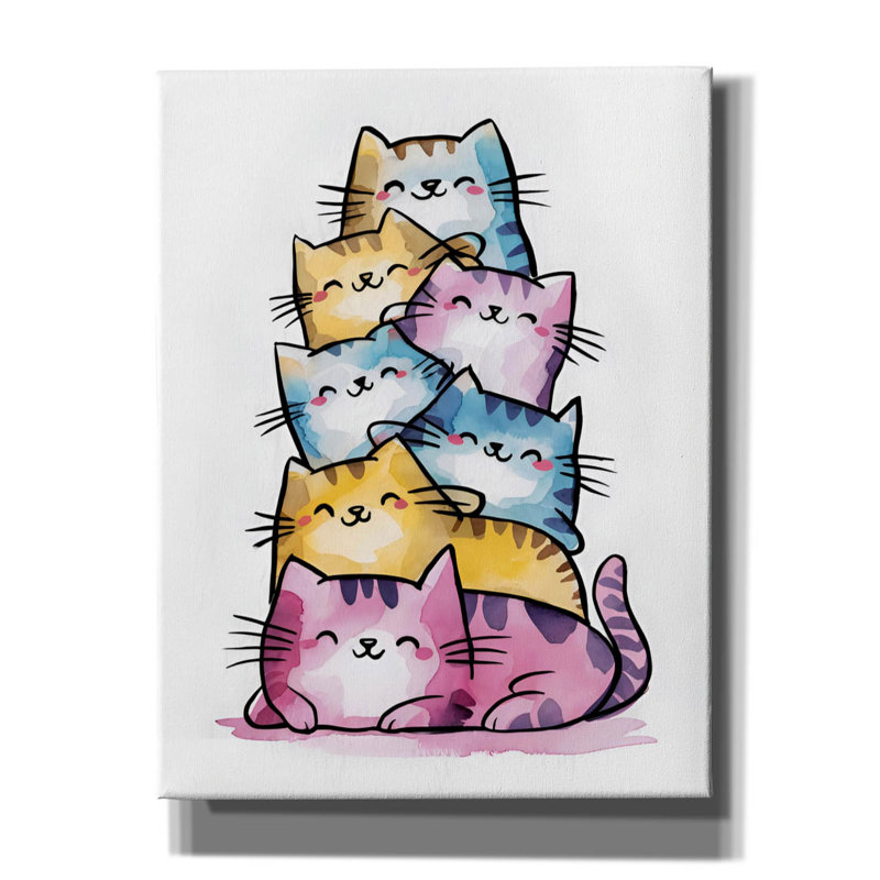«Happy Cats» par Andreas Magnusson, art mural sur toile, 26 po x 34 po, H 34 po x l 26 po x P 1,5 po