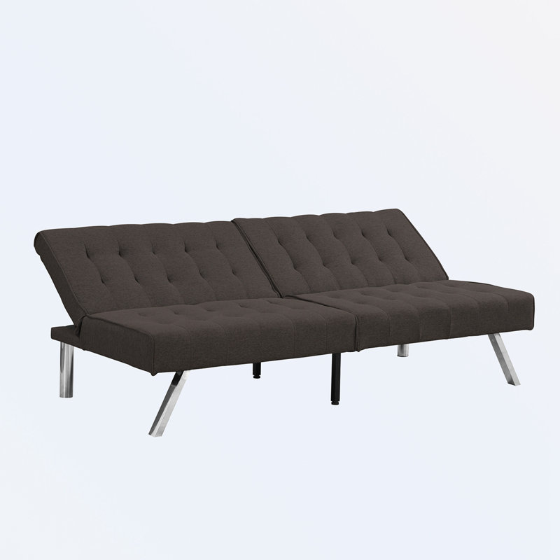Wood Frame Stainless Leg Futon Sofa bed Convertible Futon Foldable Sofa, Espresso Polyester