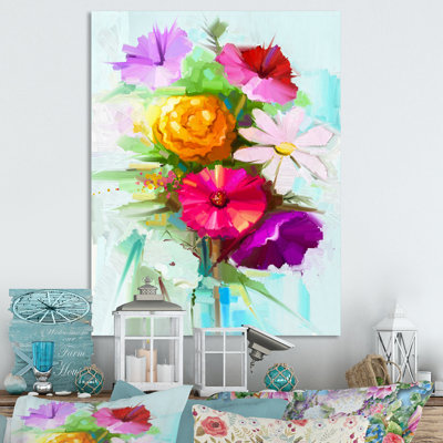 Fleurs de gerbera délicates pastel coloré - décoration murale traditionnelle sur toile
