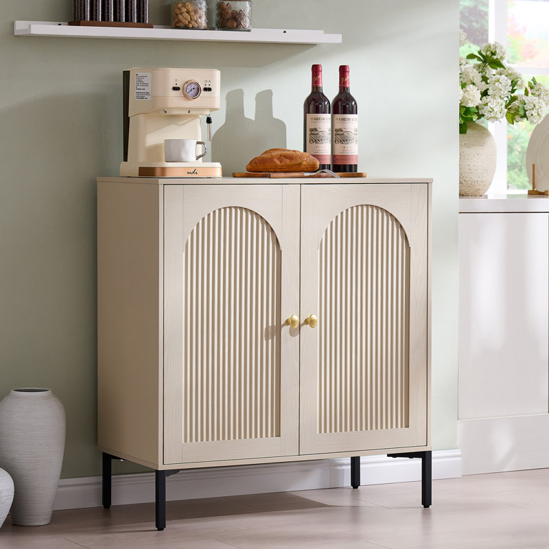 Buffet moderne cannelé avec rangement, Crème, One piece, H 34 po x l 30,88 po x P 15,75 po