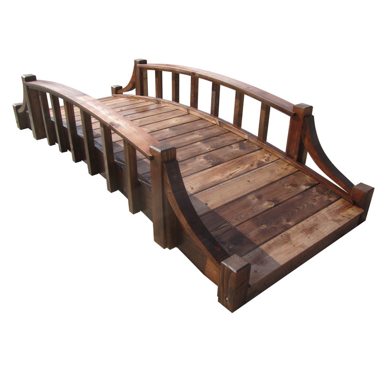 Treated Brown 8-Foot Wood Garden Bridge