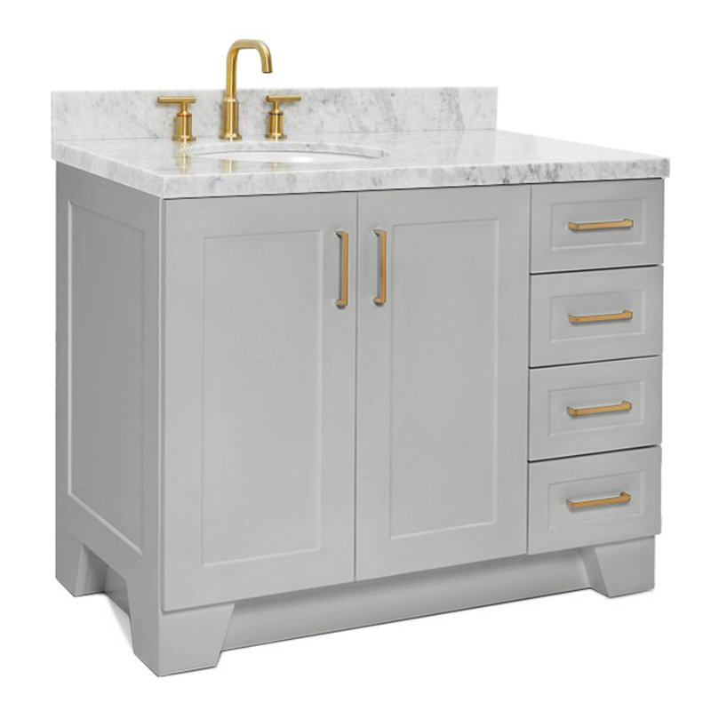 ARIEL TAYLOR 43 IN RIGHT OFFSET RECTANGLE SINK VANITY, Left, Rectangle, Gray