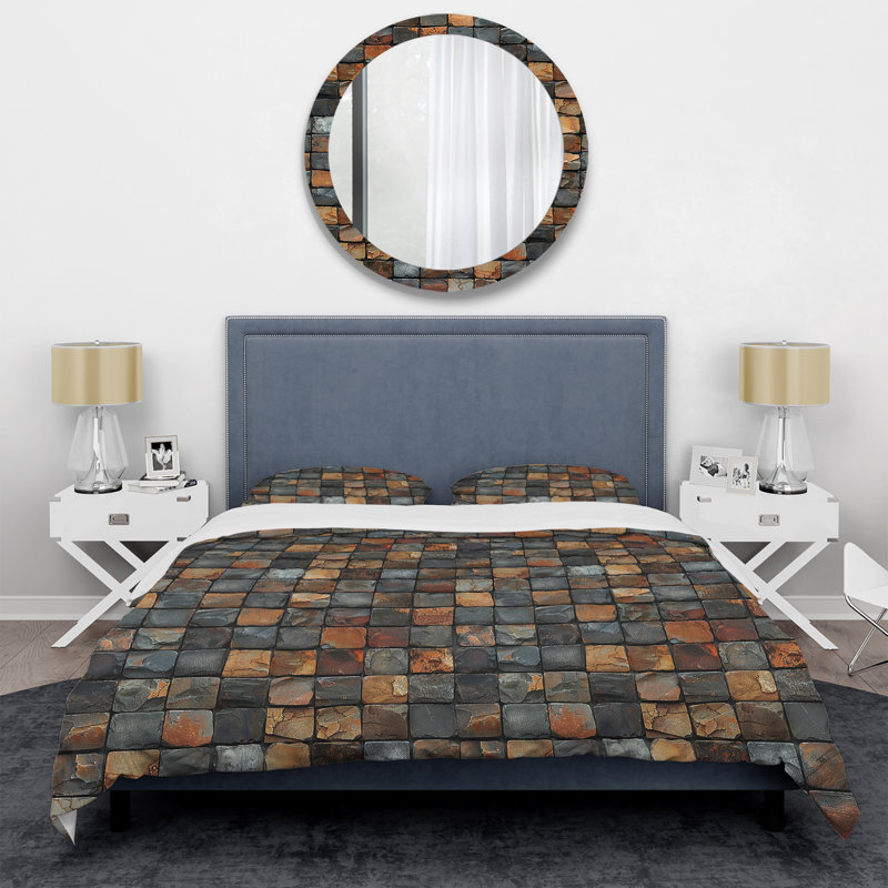 Brown Mosaic Tiles IV - Ensemble de housse de couette moderne, Housse de couette simple et deux taies décorative