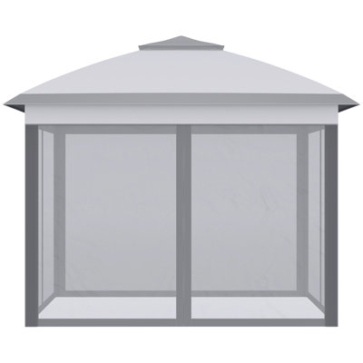 3.3 X 3.3m Pop Up Gazebo, Height Adjustable Double Roof Shelter With Zipped Mesh Sidewalls, Breathable Top Vent, Powder Coated Steel Frame And Portable Carry Bag, Grey
