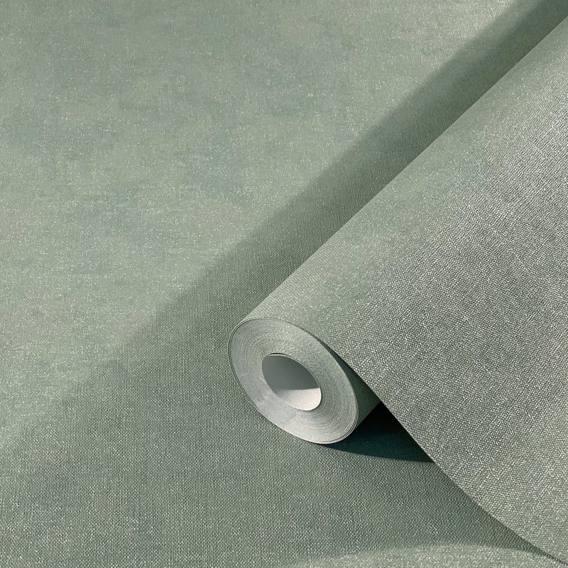 Flora Collection Shimmery Plain Wallpaper Roll, Green