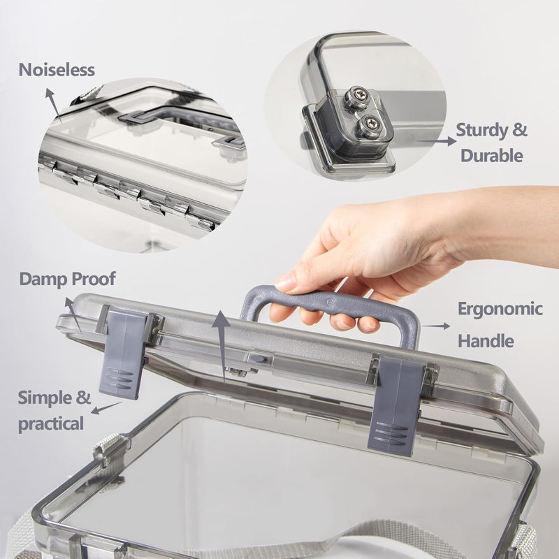 Contenant de rangement avec poignée, boîte de rangement transparente, bacs de rangement en plastique avec couvercles à boucle, sangle pour contenants étanches, cuisine, salon 11,4 po x 8,9 po x 7,3 po, 6,8 pte