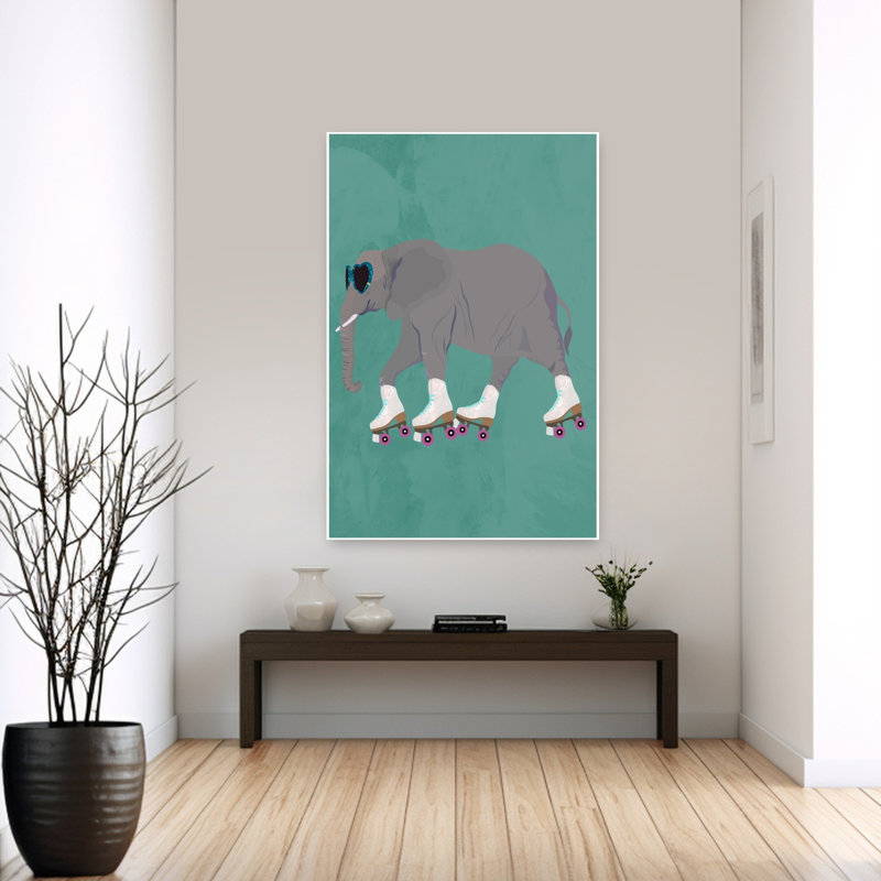 Cool Elephant Skater Modern Playful Whimsical Elephant Wall Art Print 1 Piece Wrapped Canvas Wall Art, 152.4cm H x 101.6cm W