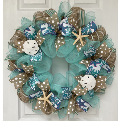 Coastal Ribbon Wreath Starfish and Sand Dollars