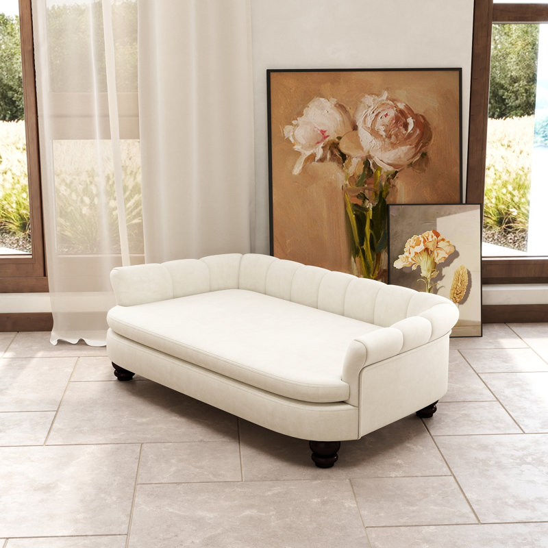 Lit tapissier pour animal de compagnie en velours, Beige