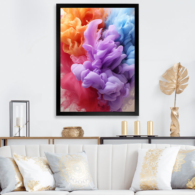 Impression sur toile de formes abstraites mauves, bleues et roses, H 20 po x l 12 po x P 1 po, Cadre simple noir