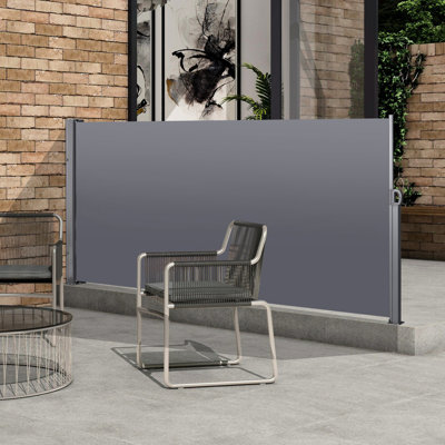 Auvent rétractable 138 po x 71 po avec écran d'intimité, gris, imperméable - Pour porche, auvent latéral 138 po x 71 po, Mansion