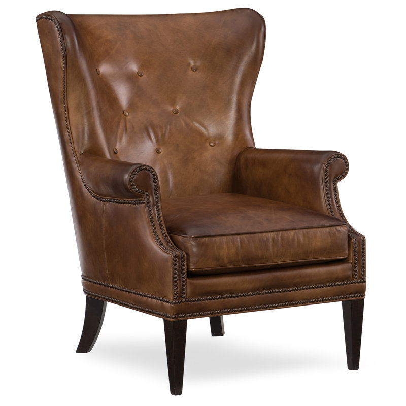 Maya Wingback Chair, Brown Genuine Leather