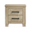 Table de chevet 2 tiroirs en bois avec poignées bronze foncé et chêne vieilli