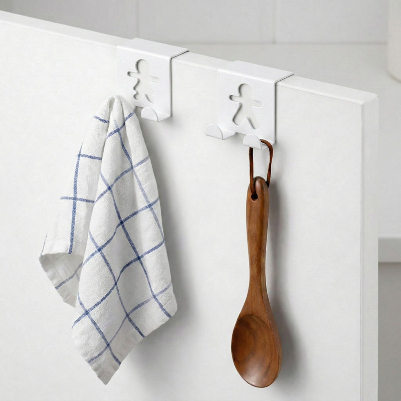 2 Over The Cabinet Door Double Hooks - Man Woman Design Chrome, White