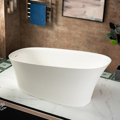 Aether WOODBRIDGE Luxury Contemporary Solid Surface Stone Resin Freestanding Bathtub in Matte White