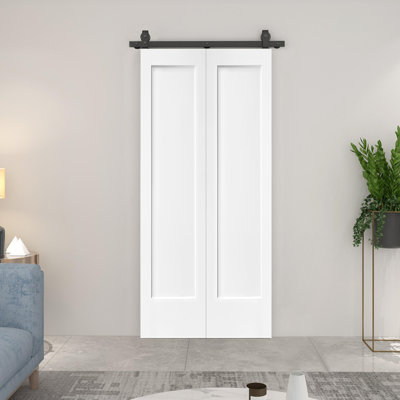 Porte de grange pliante à panneaux en panneau de fibres à densité moyenne avec ensemble de quincaillerie d'installation