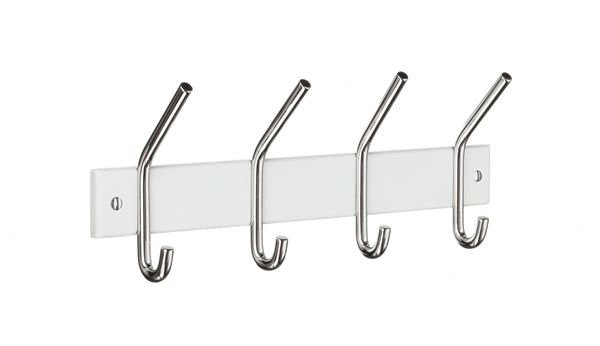 Wall mounted 4 hook coat rack, White Wood