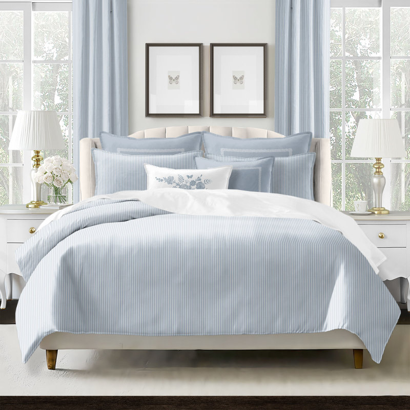 Ruben Stripe Cotton Reversible Coverlet Set, Queen Coverlet/Bedspread + 2 Queen Shams, Cornflower