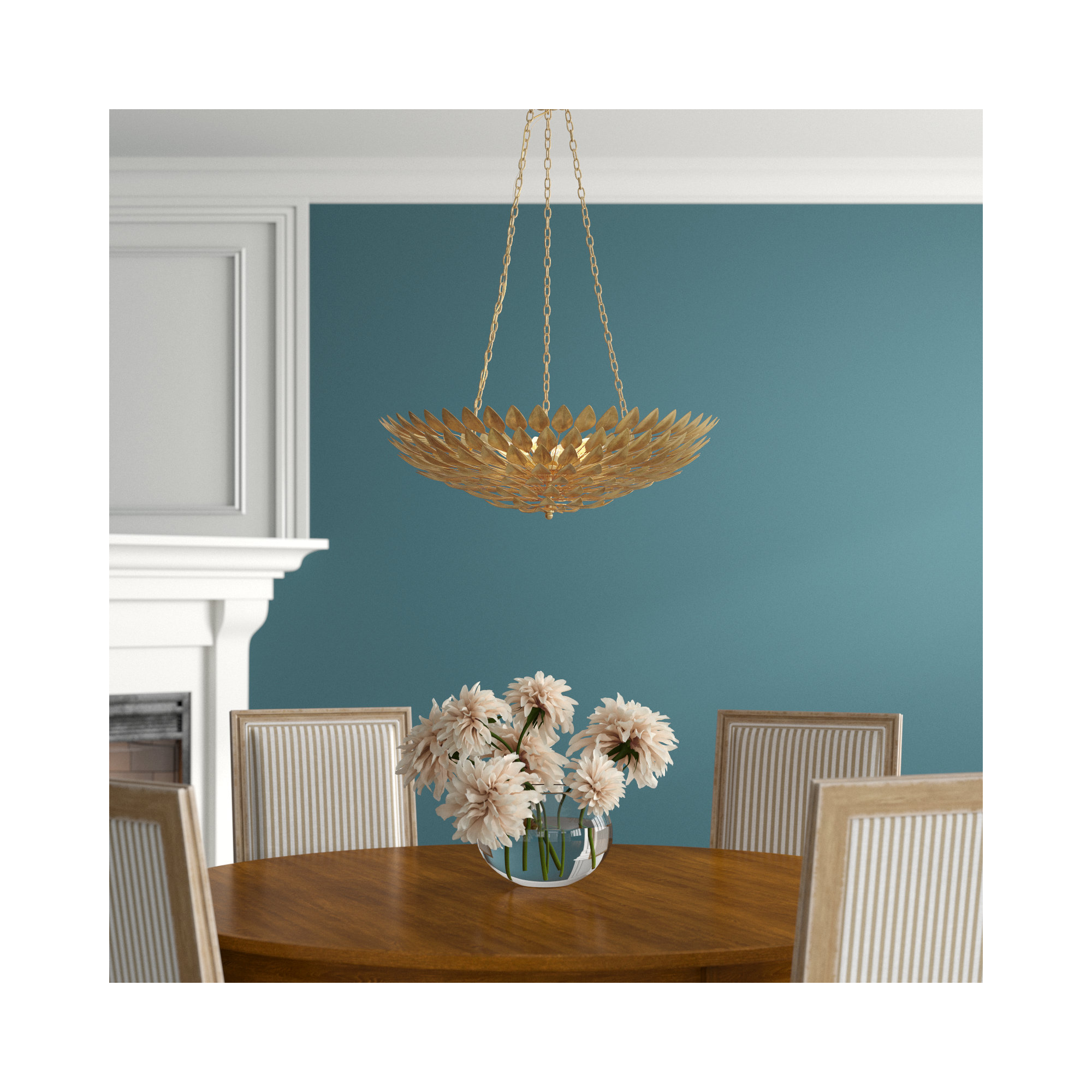 6 Light Dimmable Pendant, Antique Gold