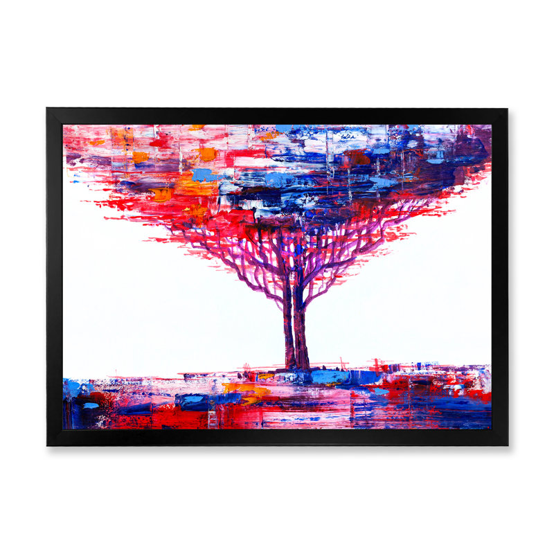 Impressionniste sur un arbre coloré abstrait sur un fond blanc, Toile encadrée noire, H 24 po x l 32 po x P 1,5 po